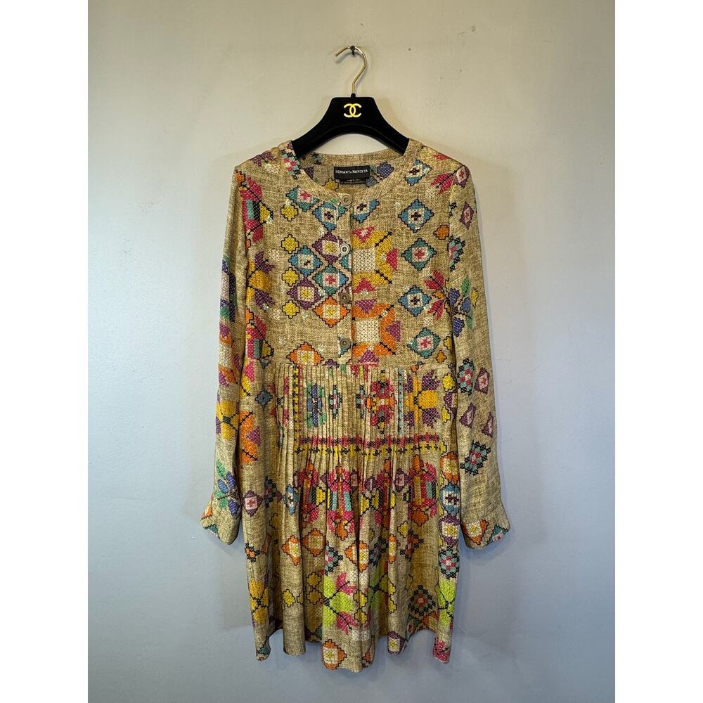 Hemant & Nandita Silk Pintucked Prima Dress Shirt Dress Size 2